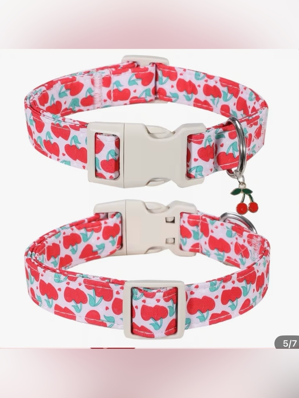 Cheery Cherry Dog Collar with charm. One left! X Small - Picture 3 of 4